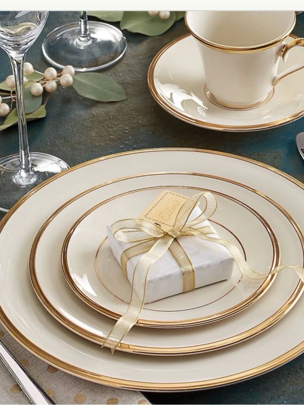 Lenox‎ Eternal 5-Piece Dinner Set Ivory/Gold Porcelain Round Dishwasher Safe